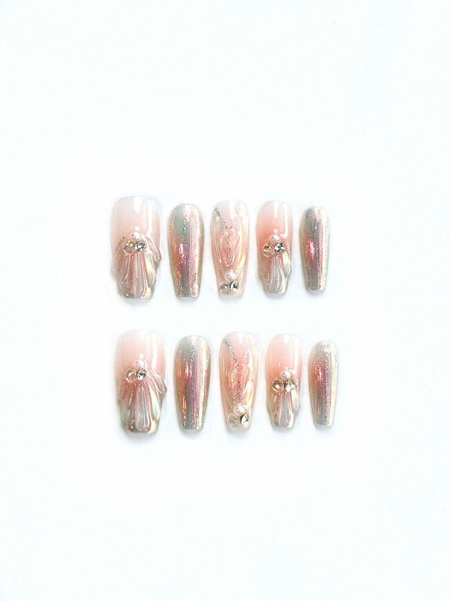 Iridescent Mermaid Pearl 3D Press-On Nails β The Alluring Mermaid