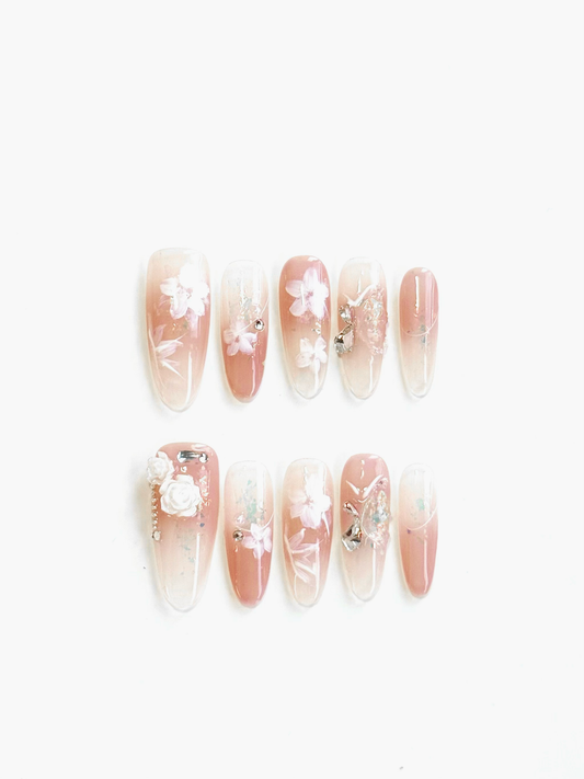 Pink Floral Princess 3D Press-On Nails – The Rose
