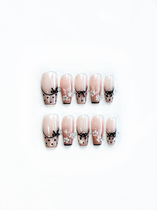 Black French Tip 3D Press-On Nails – The Dark Flirt