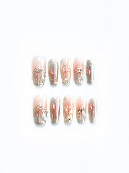 Iridescent Mermaid Pearl 3D Press-On Nails – The Alluring Mermaid
